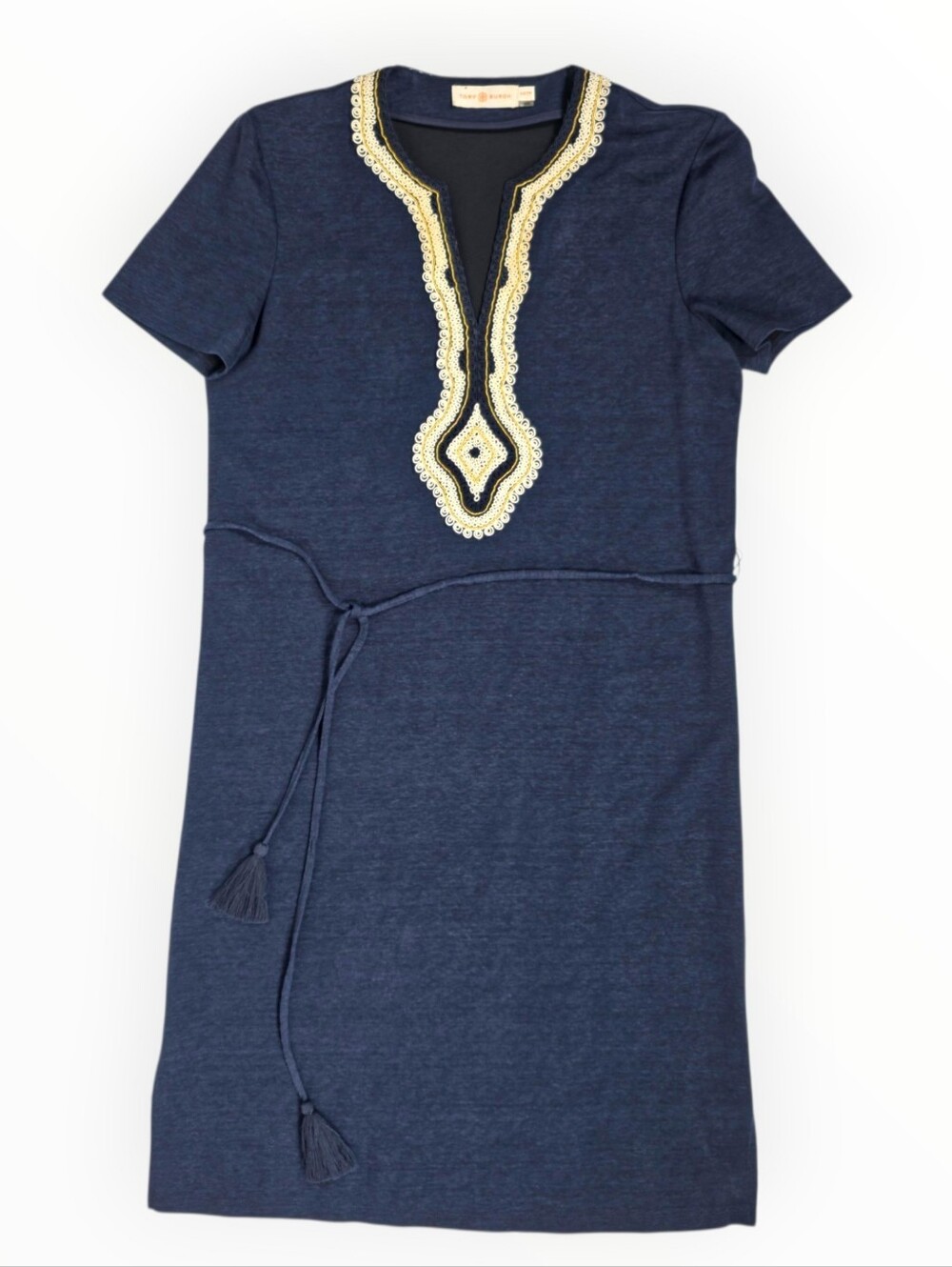Tory Burch Liliana Soutache Linen Dress XS TP Navy Blue Embroidered Tunic